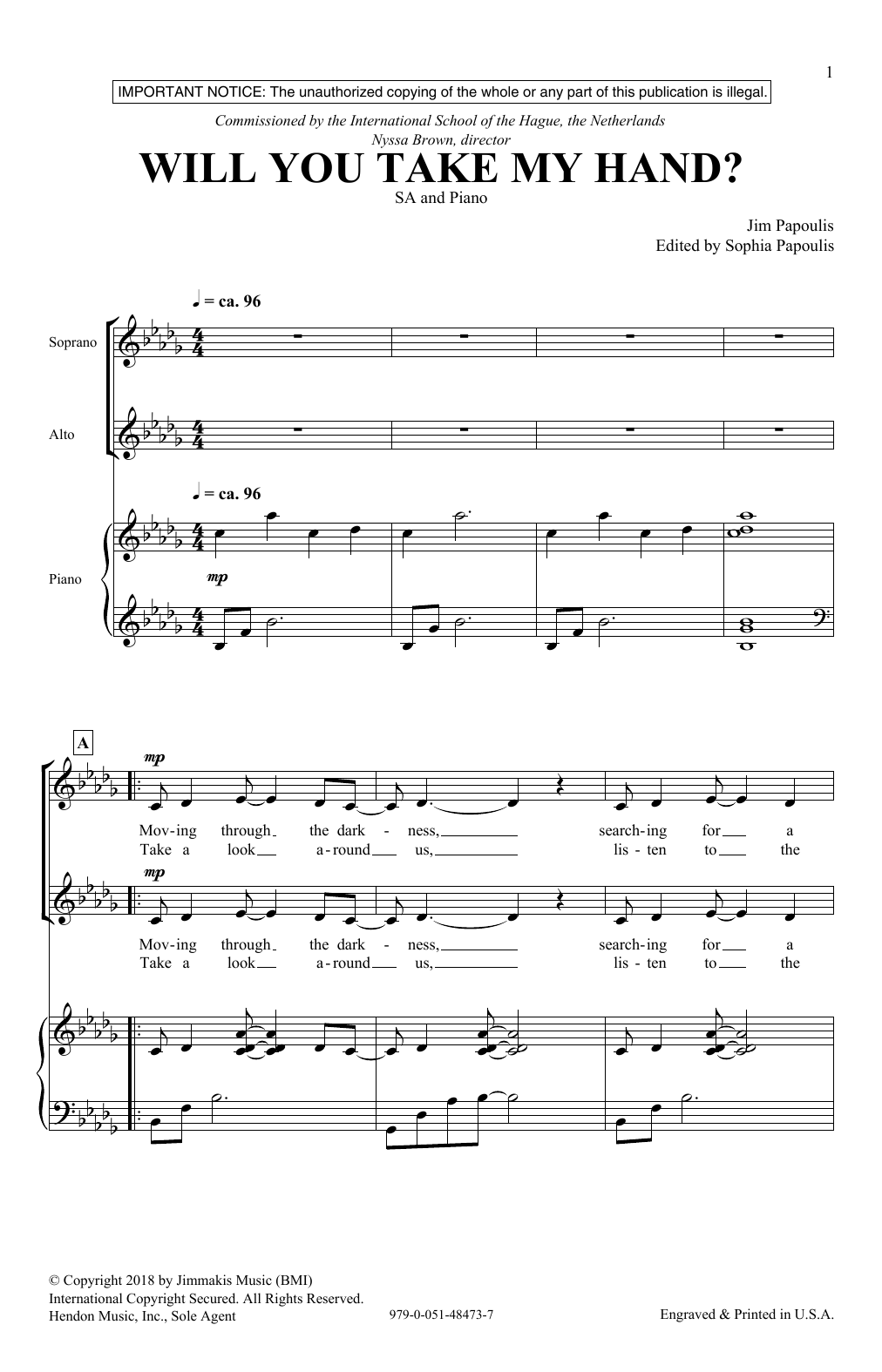Jim Papoulis Will You Take My Hand Sheet Music Notes & Chords for 2-Part Choir - Download or Print PDF