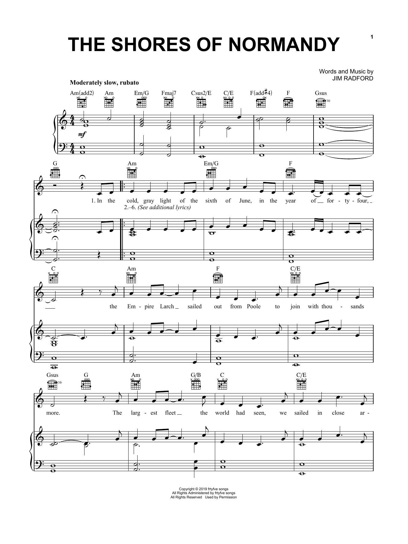 Jim Radford The Shores Of Normandy Sheet Music Notes & Chords for Piano, Vocal & Guitar (Right-Hand Melody) - Download or Print PDF