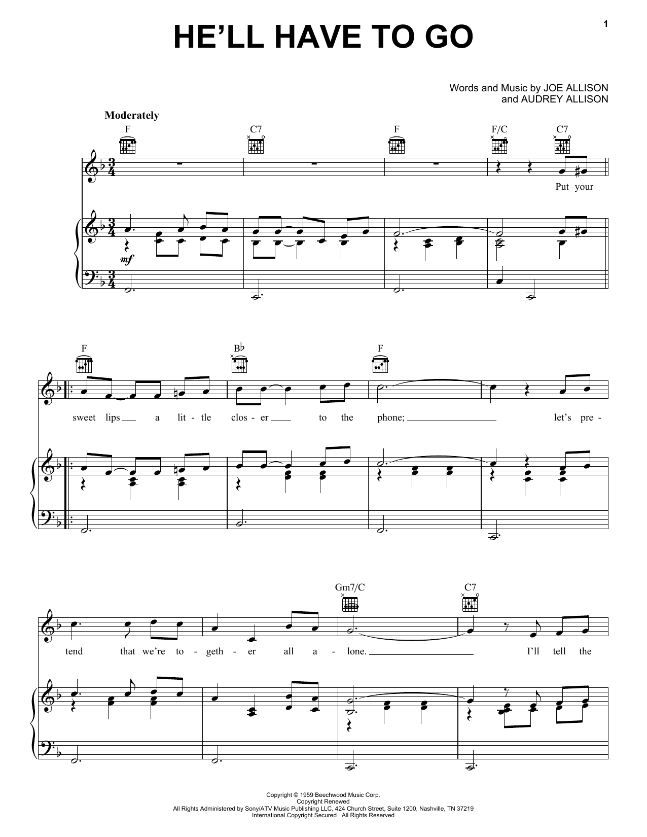 Jim Reeves He'll Have To Go Sheet Music Notes & Chords for Real Book – Melody, Lyrics & Chords - Download or Print PDF
