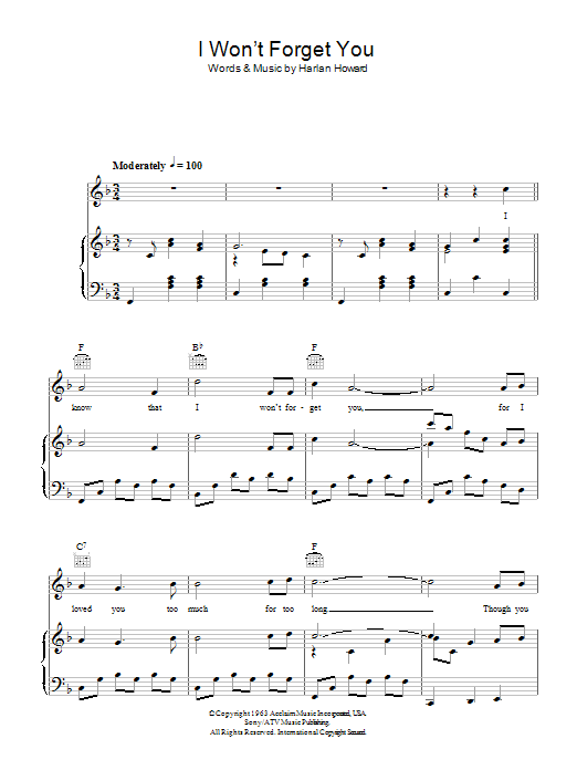 Jim Reeves I Won't Forget You Sheet Music Notes & Chords for Piano, Vocal & Guitar (Right-Hand Melody) - Download or Print PDF