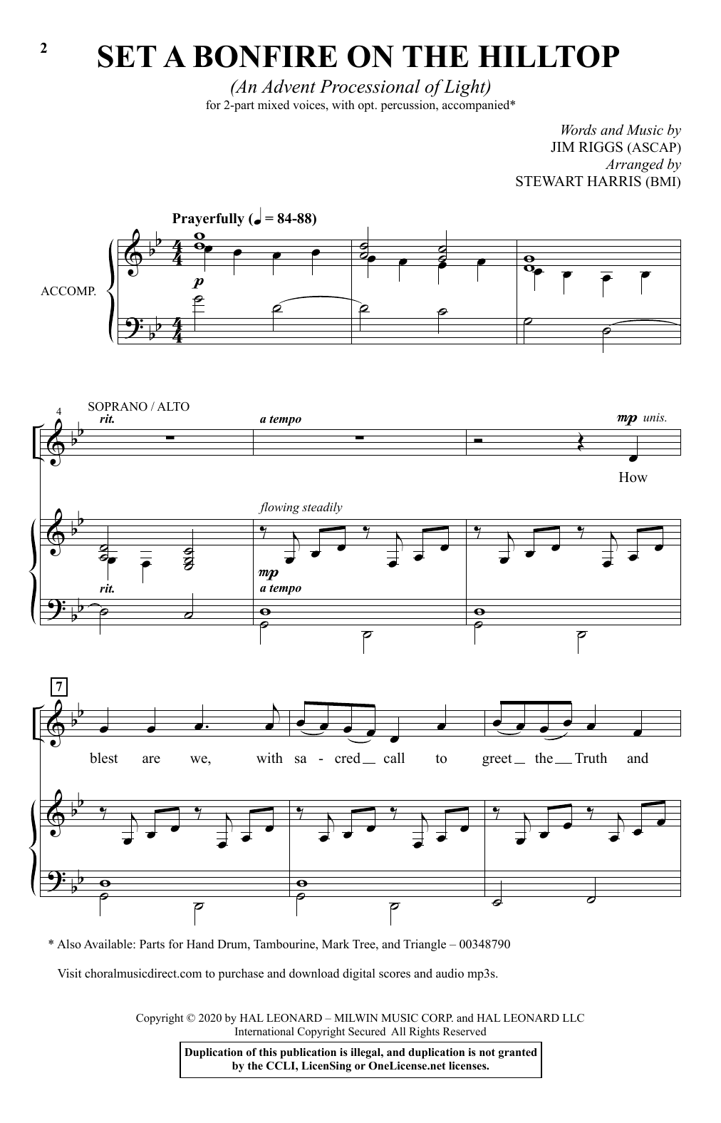 Jim Riggs Set A Bonfire On The Hilltop (An Advent Processional Of Light) (arr. Stewart Harris) Sheet Music Notes & Chords for 2-Part Choir - Download or Print PDF