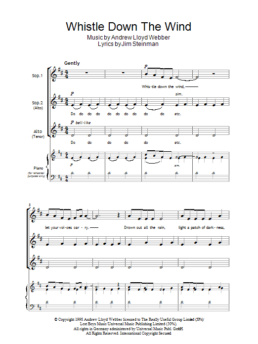 Jim Steinman Whistle Down The Wind Sheet Music Notes & Chords for SSA - Download or Print PDF