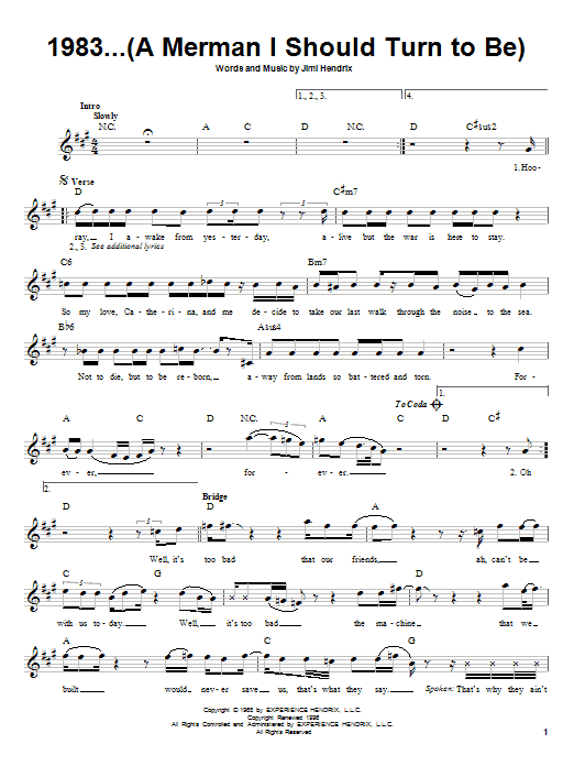 Jimi Hendrix 1983...(A Merman I Should Turn To Be) Sheet Music Notes & Chords for Guitar Tab - Download or Print PDF
