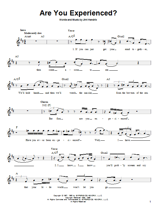 Jimi Hendrix Are You Experienced? Sheet Music Notes & Chords for Guitar Tab - Download or Print PDF