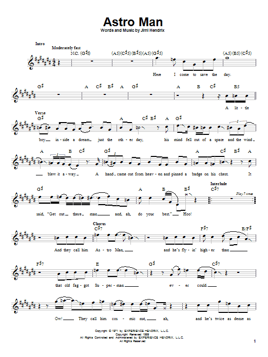 Jimi Hendrix Astro Man Sheet Music Notes & Chords for Melody Line, Lyrics & Chords - Download or Print PDF Jimi Hendrix Astro Man Sheet Music Notes & Chords for Melody Line, Lyrics & Chords - Download or Print PDF