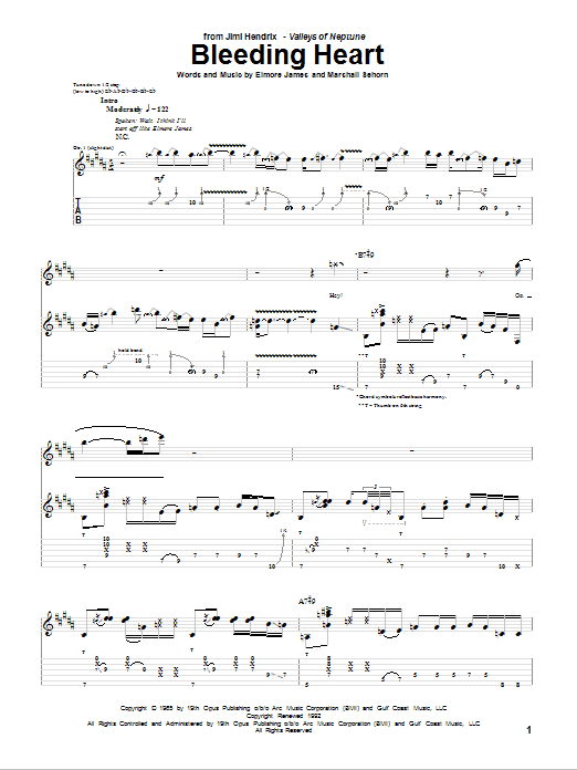 Jimi Hendrix Bleeding Heart Sheet Music Notes & Chords for Guitar Tab - Download or Print PDF