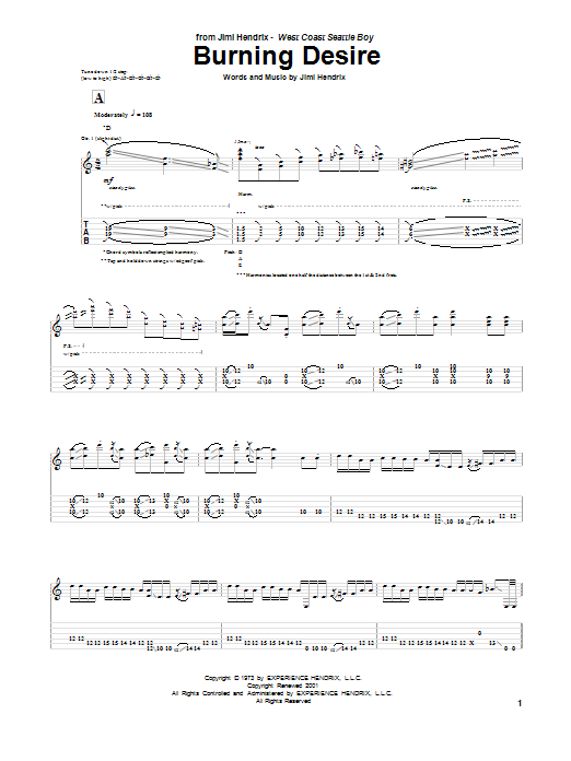 Jimi Hendrix Burning Desire Sheet Music Notes & Chords for Guitar Tab - Download or Print PDF