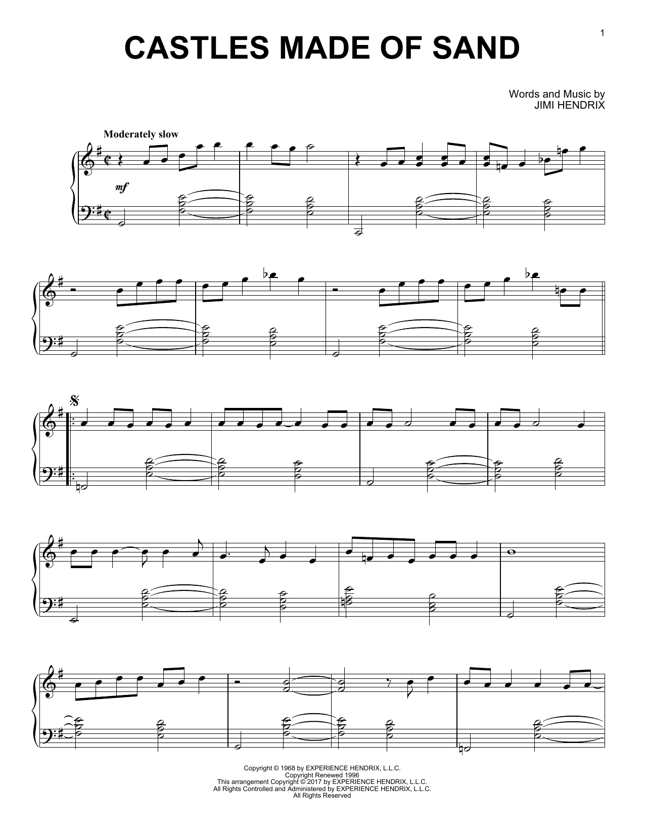 Jimi Hendrix Castles Made Of Sand [Jazz version] Sheet Music Notes & Chords for Piano Solo - Download or Print PDF