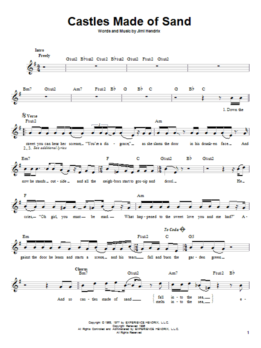 Jimi Hendrix Castles Made Of Sand Sheet Music Notes & Chords for Guitar Tab - Download or Print PDF