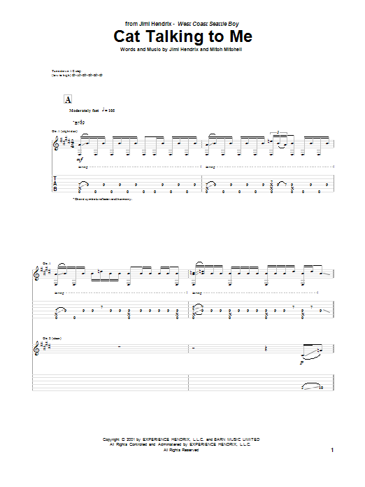 Jimi Hendrix Cat Talking To Me Sheet Music Notes & Chords for Guitar Tab - Download or Print PDF