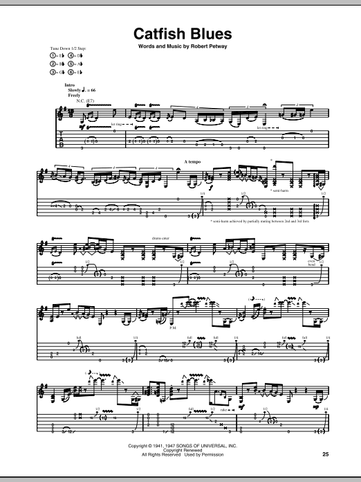 Jimi Hendrix Catfish Blues Sheet Music Notes & Chords for Piano, Vocal & Guitar (Right-Hand Melody) - Download or Print PDF