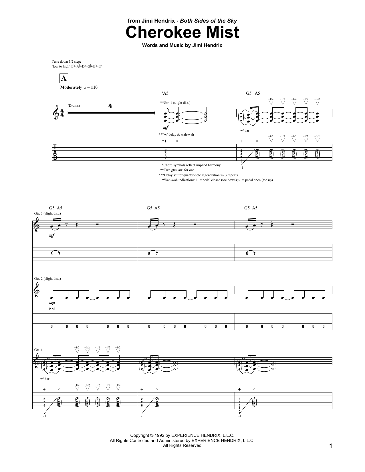 Jimi Hendrix Cherokee Mist Sheet Music Notes & Chords for Guitar Tab - Download or Print PDF