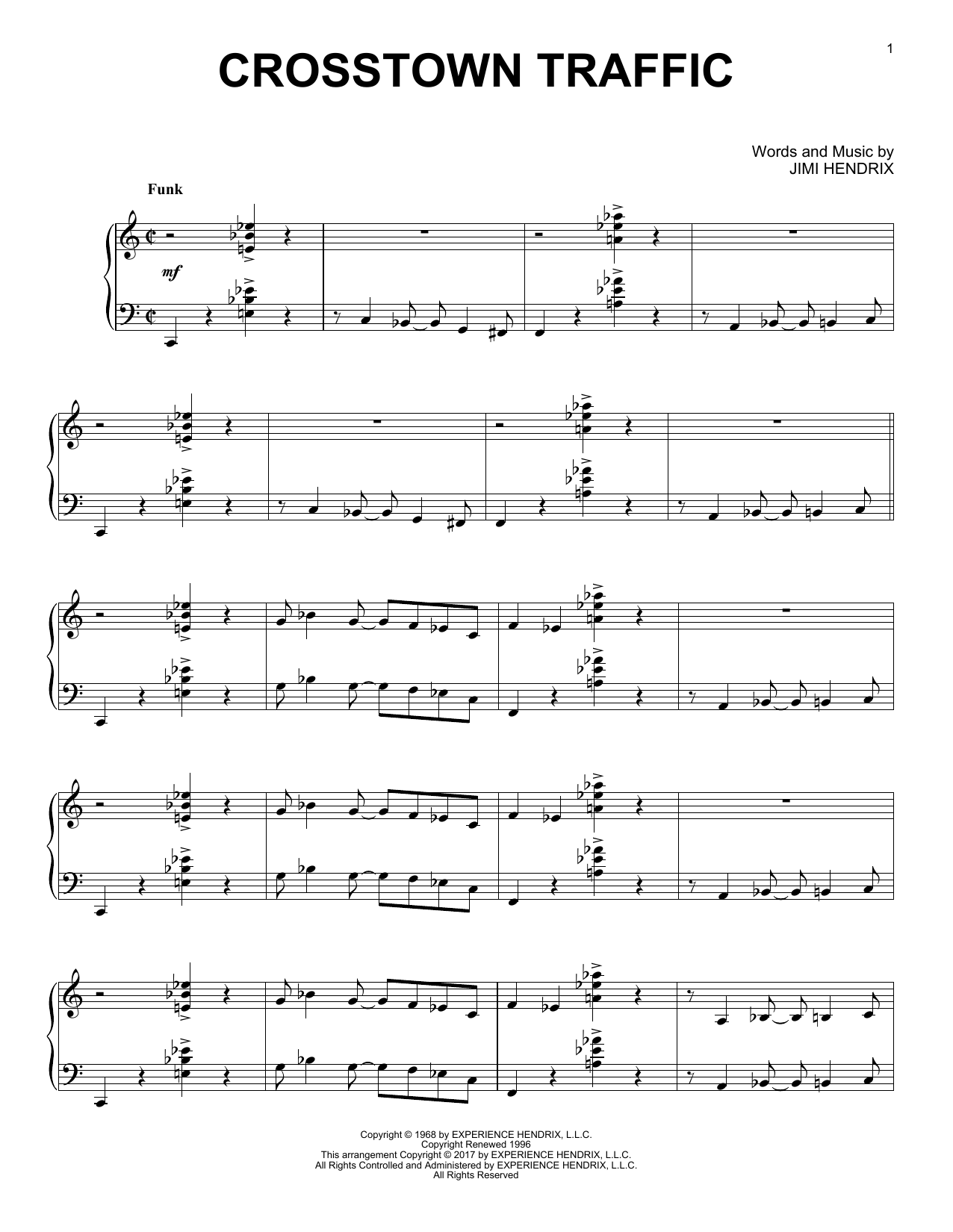 Jimi Hendrix Crosstown Traffic [Jazz version] Sheet Music Notes & Chords for Piano Solo - Download or Print PDF