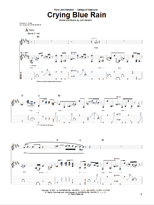 Jimi Hendrix Crying Blue Rain Sheet Music Notes & Chords for Guitar Tab - Download or Print PDF