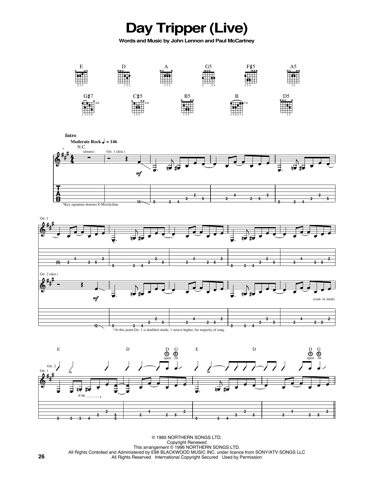 Jimi Hendrix Day Tripper Sheet Music Notes & Chords for Guitar Tab - Download or Print PDF