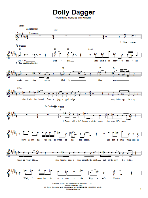 Jimi Hendrix Dolly Dagger Sheet Music Notes & Chords for Guitar Tab - Download or Print PDF