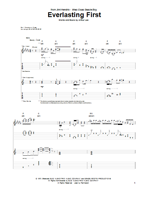 Jimi Hendrix Everlasting First Sheet Music Notes & Chords for Guitar Tab - Download or Print PDF