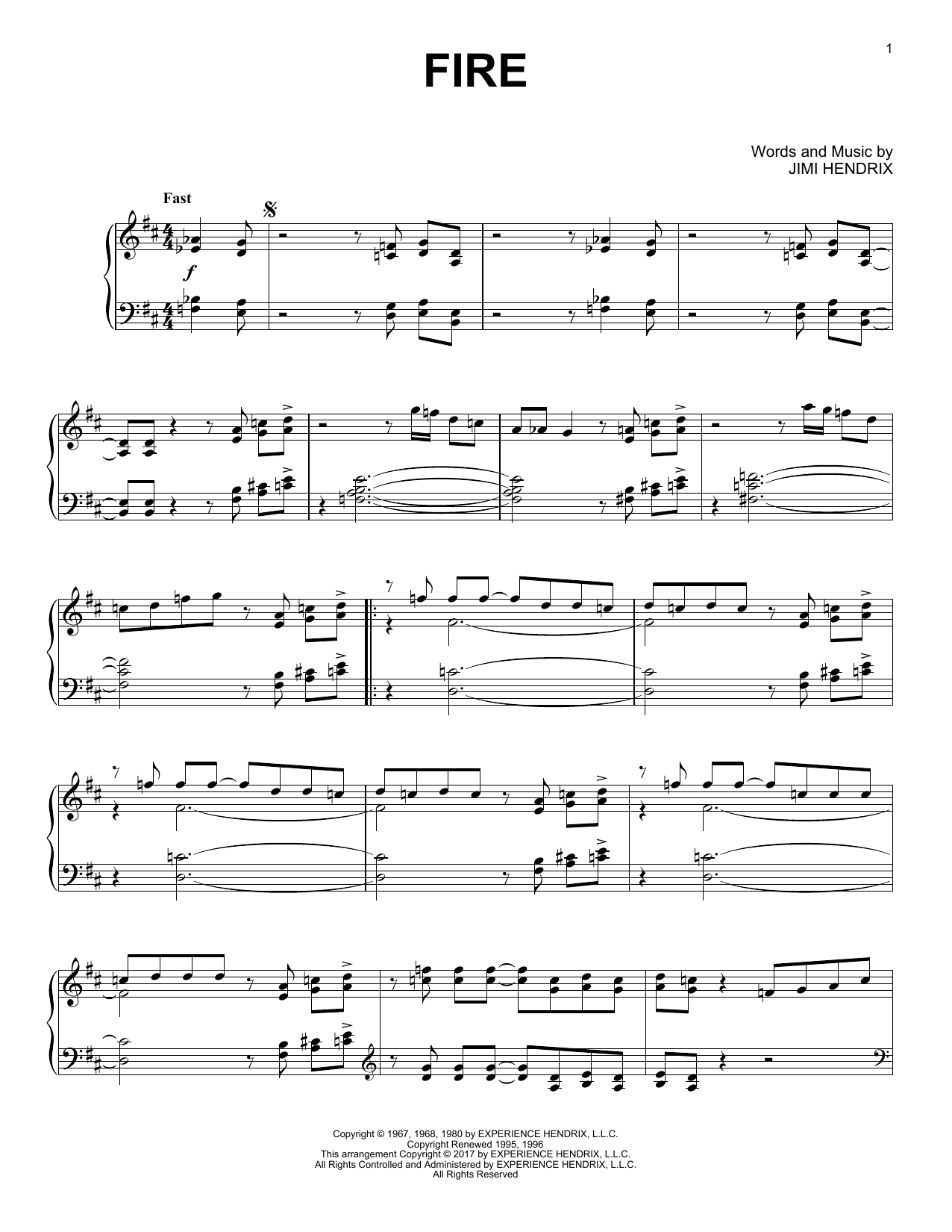 Jimi Hendrix Fire [Jazz version] Sheet Music Notes & Chords for Piano Solo - Download or Print PDF