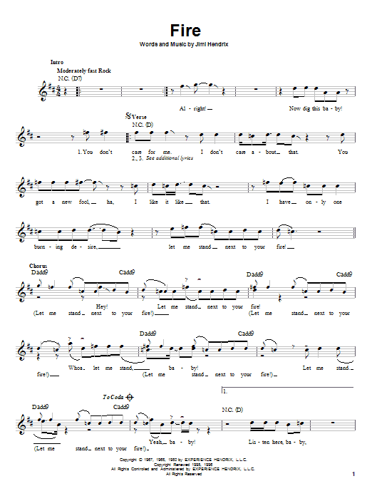 Jimi Hendrix Fire Sheet Music Notes & Chords for Guitar Tab (Single Guitar) - Download or Print PDF