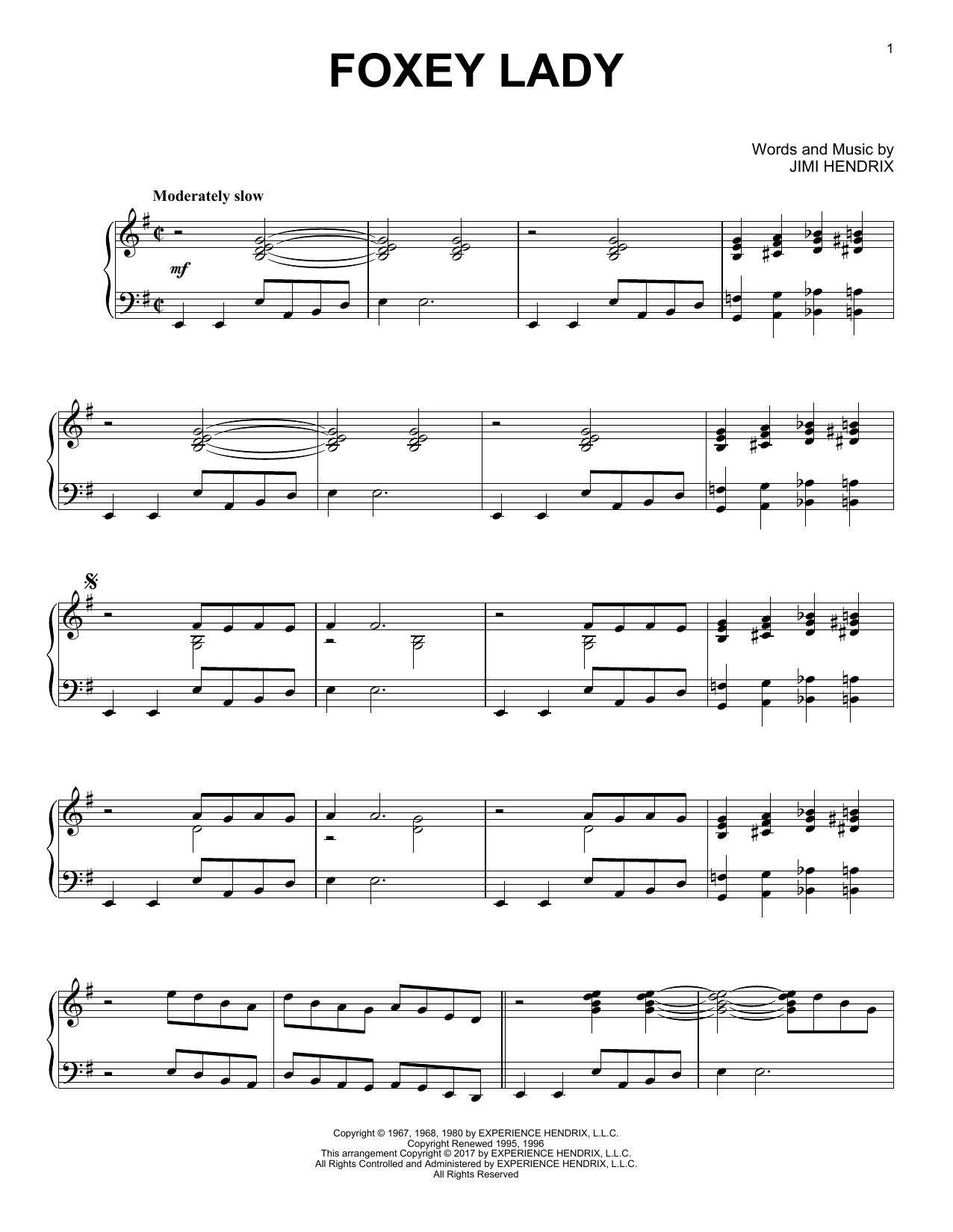 Jimi Hendrix Foxey Lady [Jazz version] Sheet Music Notes & Chords for Piano Solo - Download or Print PDF