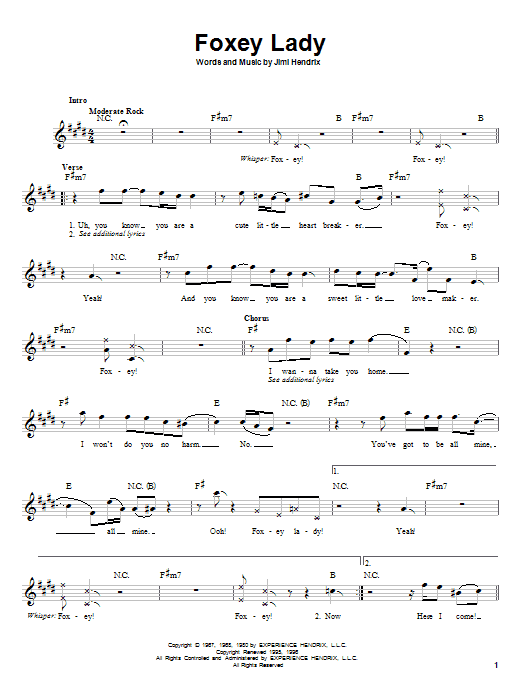 Jimi Hendrix Foxey Lady Sheet Music Notes & Chords for Guitar Ensemble - Download or Print PDF