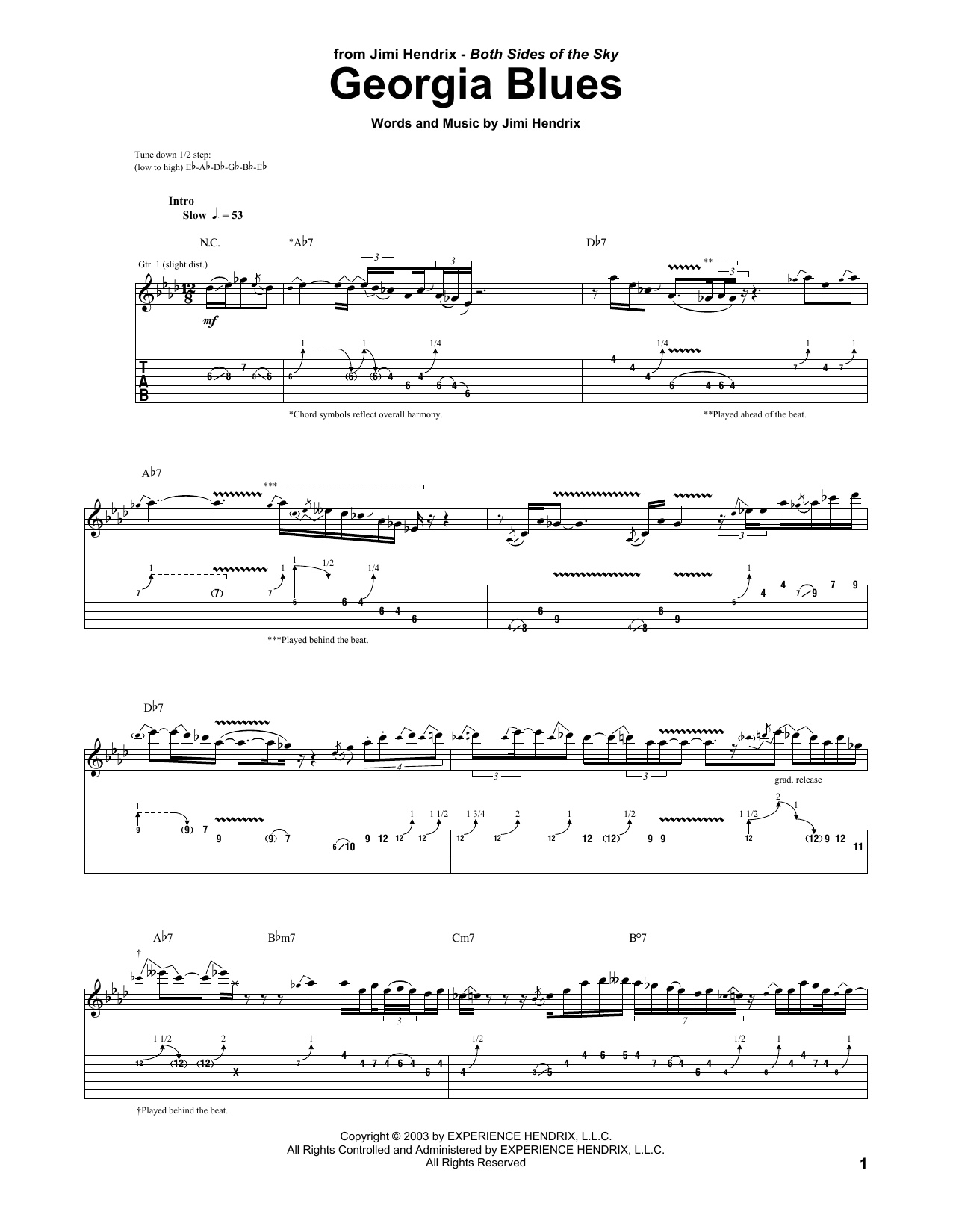 Jimi Hendrix Georgia Blues Sheet Music Notes & Chords for Guitar Tab - Download or Print PDF