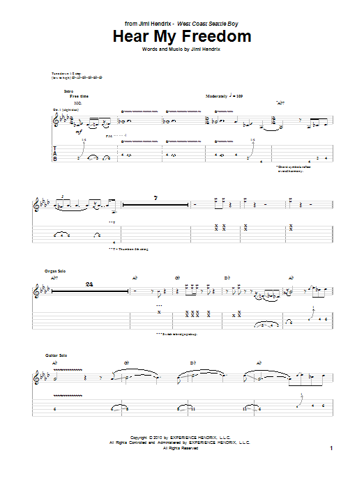 Jimi Hendrix Hear My Freedom Sheet Music Notes & Chords for Guitar Tab - Download or Print PDF