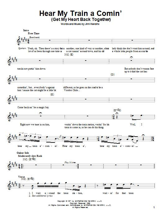Jimi Hendrix Hear My Train A Comin' (Get My Heart Back Together) Sheet Music Notes & Chords for Guitar Tab - Download or Print PDF
