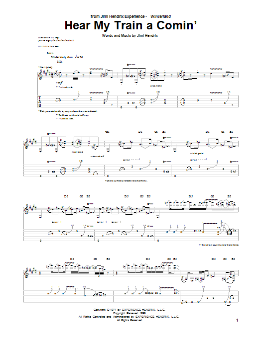 Jimi Hendrix Hear My Train A-Comin' Sheet Music Notes & Chords for Guitar Chords/Lyrics - Download or Print PDF