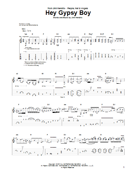 Jimi Hendrix Hey Gypsy Boy Sheet Music Notes & Chords for Guitar Tab - Download or Print PDF