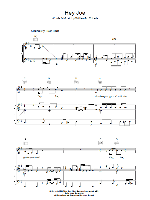Jimi Hendrix Hey Joe Sheet Music Notes & Chords for Easy Piano - Download or Print PDF