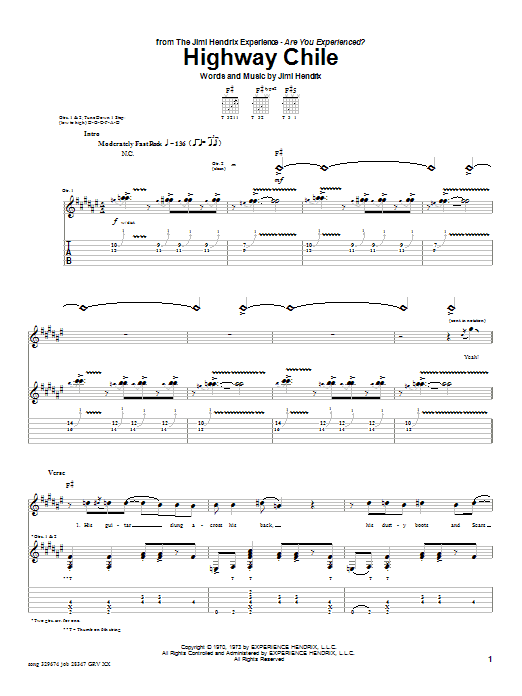 Jimi Hendrix Highway Chile Sheet Music Notes & Chords for Guitar Tab - Download or Print PDF