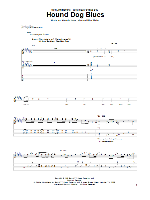 Jimi Hendrix Hound Dog Blues Sheet Music Notes & Chords for Guitar Tab - Download or Print PDF