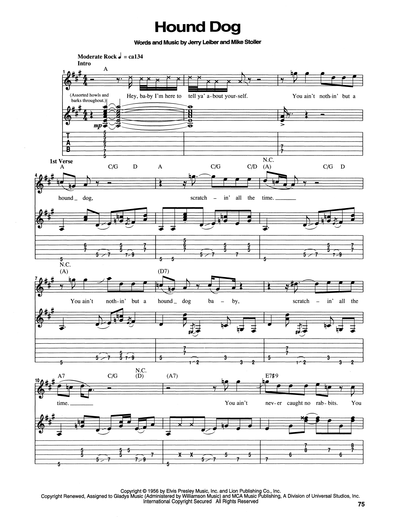 Jimi Hendrix Hound Dog Sheet Music Notes & Chords for Guitar Tab - Download or Print PDF