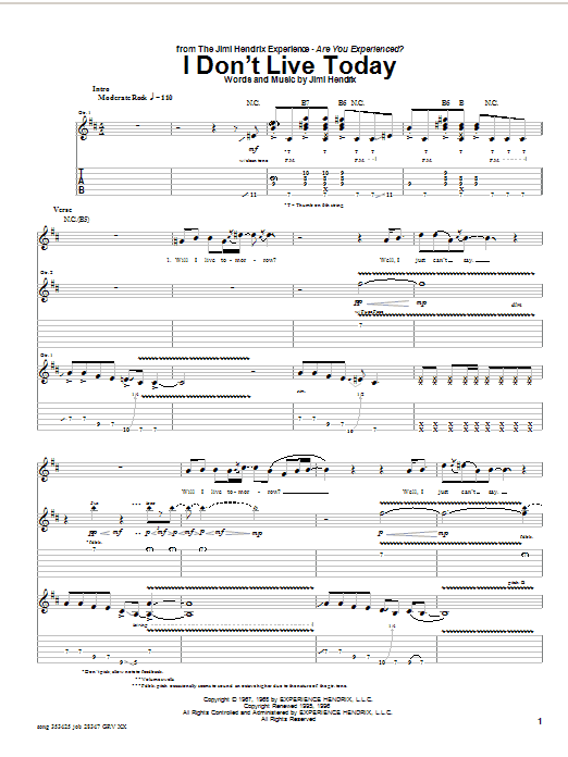 Jimi Hendrix I Don't Live Today Sheet Music Notes & Chords for Melody Line, Lyrics & Chords - Download or Print PDF