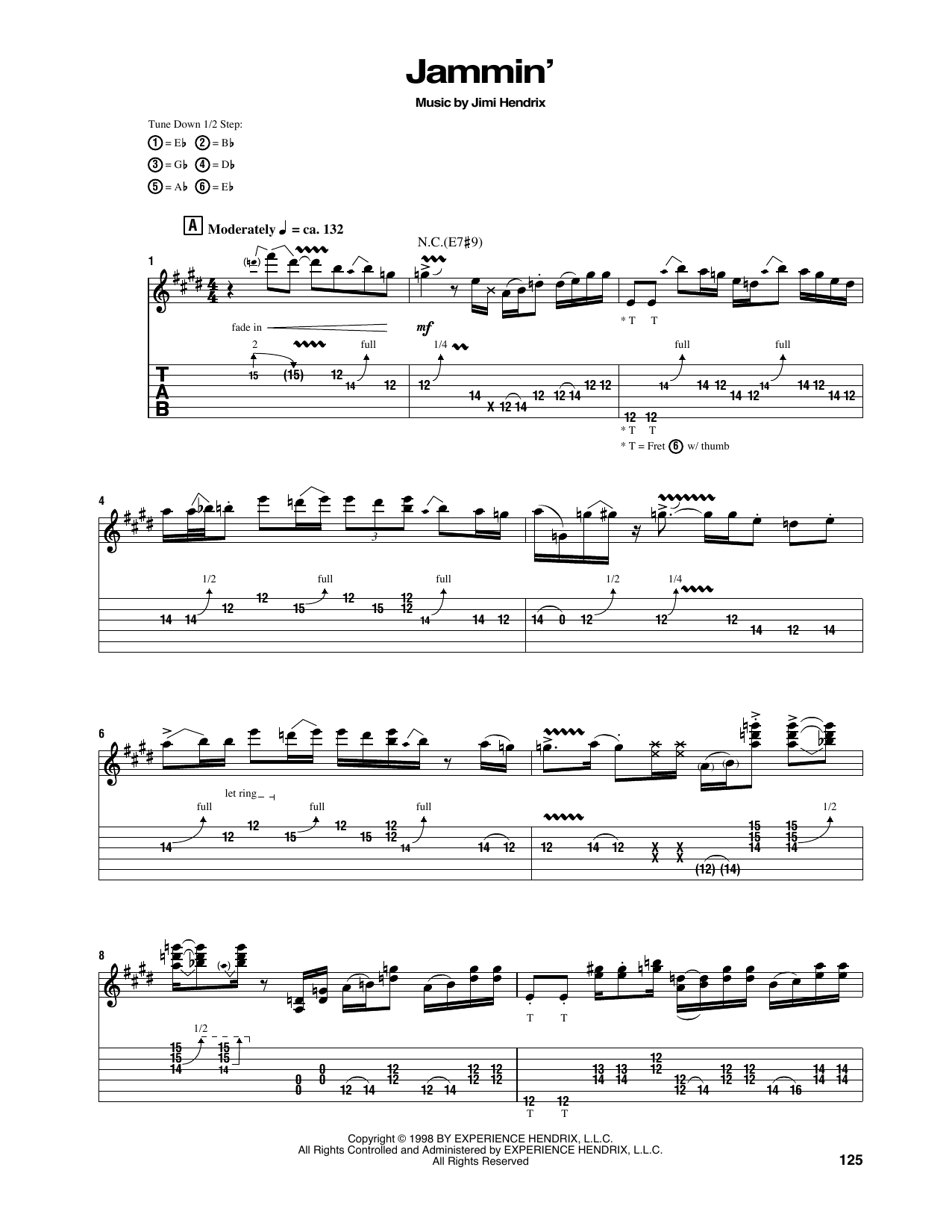 Jimi Hendrix Jammin' Sheet Music Notes & Chords for Guitar Tab - Download or Print PDF