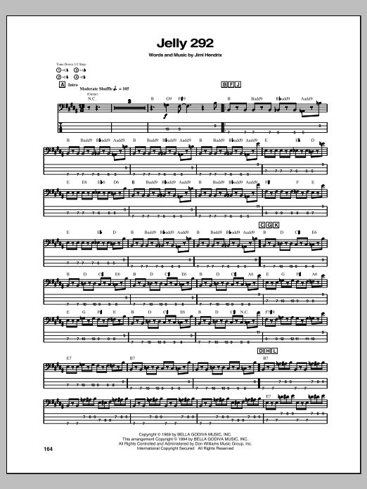 Jimi Hendrix Jelly 292 Sheet Music Notes & Chords for Bass Guitar Tab - Download or Print PDF