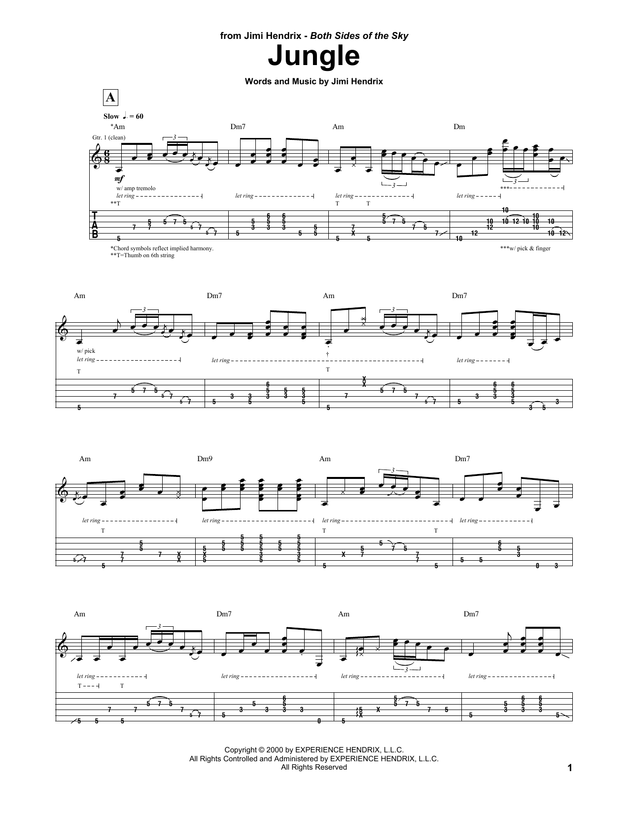 Jimi Hendrix Jungle Sheet Music Notes & Chords for Guitar Tab - Download or Print PDF