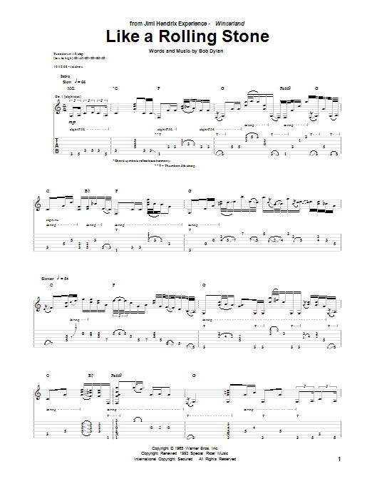 Jimi Hendrix Like A Rolling Stone Sheet Music Notes & Chords for Guitar Tab - Download or Print PDF