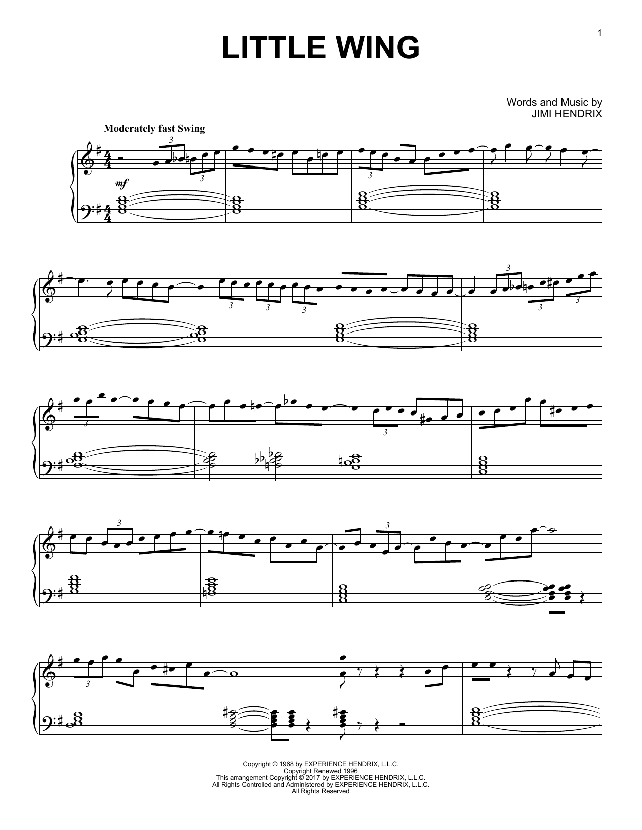 Jimi Hendrix Little Wing [Jazz version] Sheet Music Notes & Chords for Piano Solo - Download or Print PDF