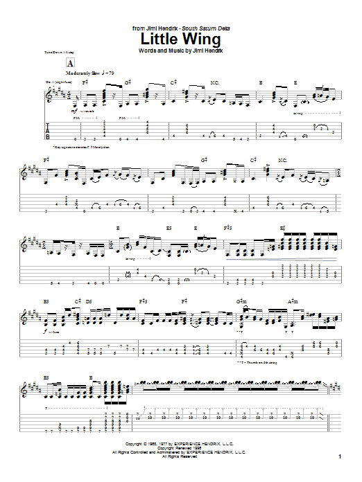 Jimi Hendrix Little Wing Sheet Music Notes & Chords for Piano, Vocal & Guitar (Right-Hand Melody) - Download or Print PDF