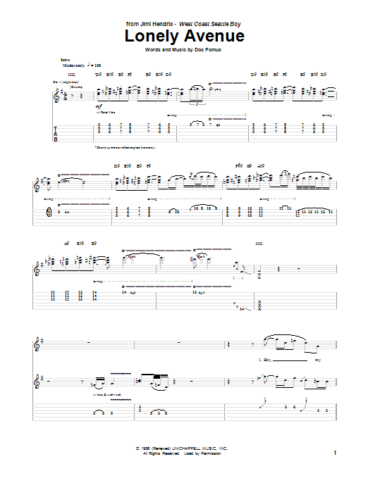 Jimi Hendrix Lonely Avenue Sheet Music Notes & Chords for Guitar Tab - Download or Print PDF