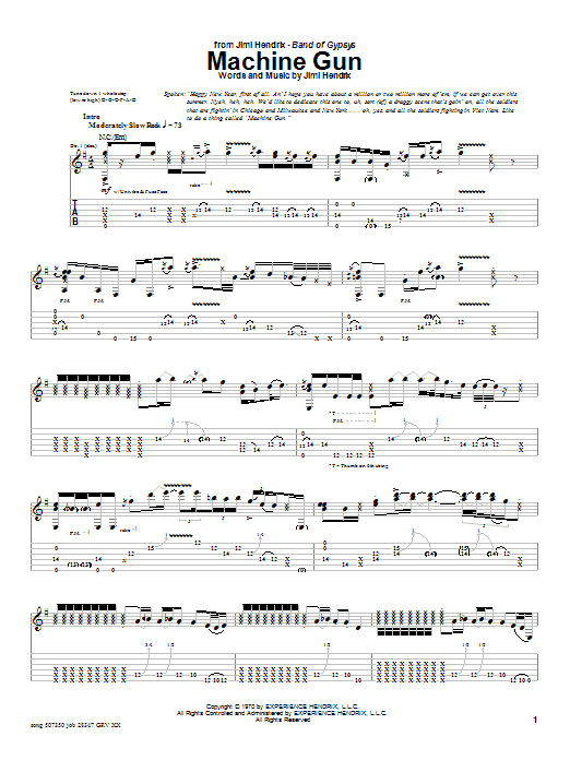 Jimi Hendrix Machine Gun Sheet Music Notes & Chords for Bass Guitar Tab - Download or Print PDF