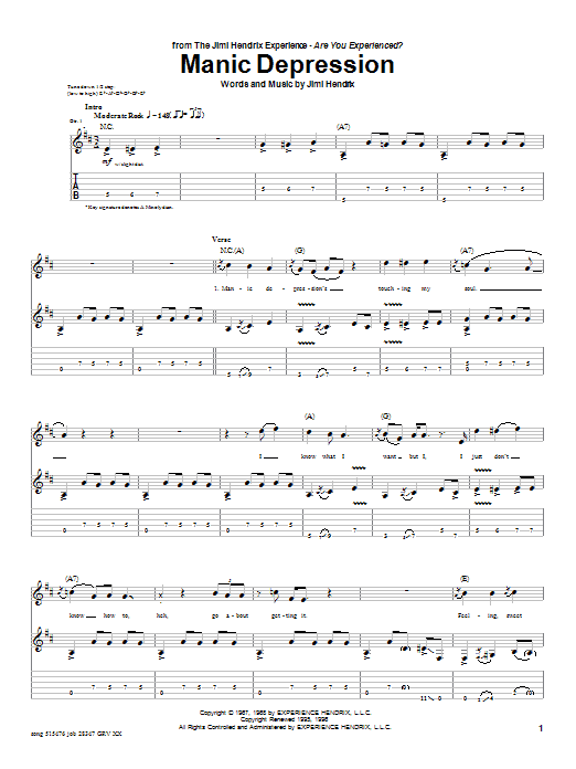 Jimi Hendrix Manic Depression Sheet Music Notes & Chords for Banjo - Download or Print PDF