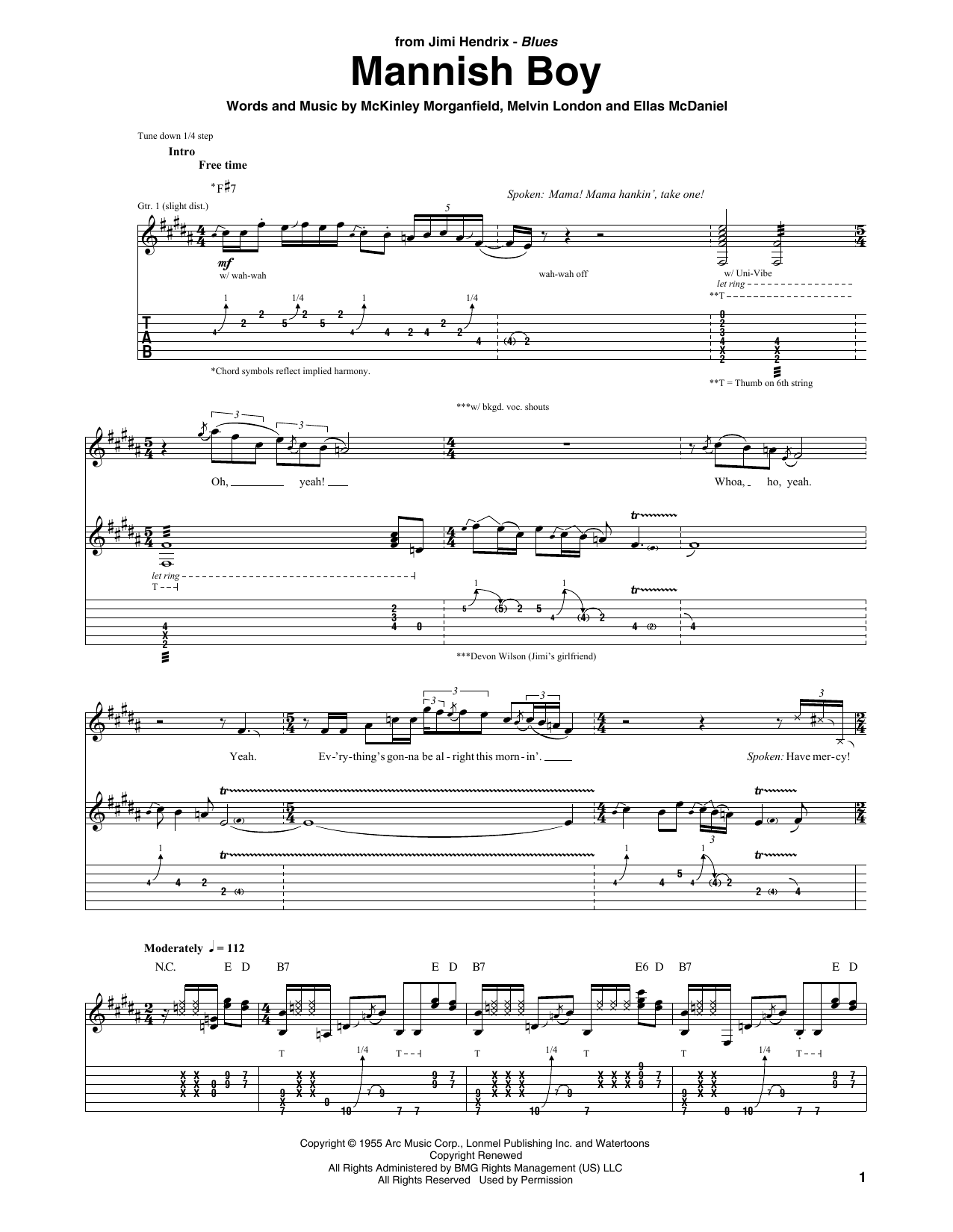 Jimi Hendrix Mannish Boy Sheet Music Notes & Chords for Lyrics & Chords - Download or Print PDF