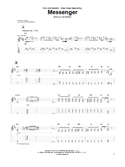 Jimi Hendrix Messenger Sheet Music Notes & Chords for Guitar Tab - Download or Print PDF