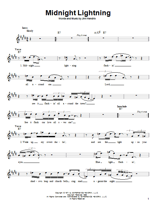 Jimi Hendrix Midnight Lightning Sheet Music Notes & Chords for Melody Line, Lyrics & Chords - Download or Print PDF