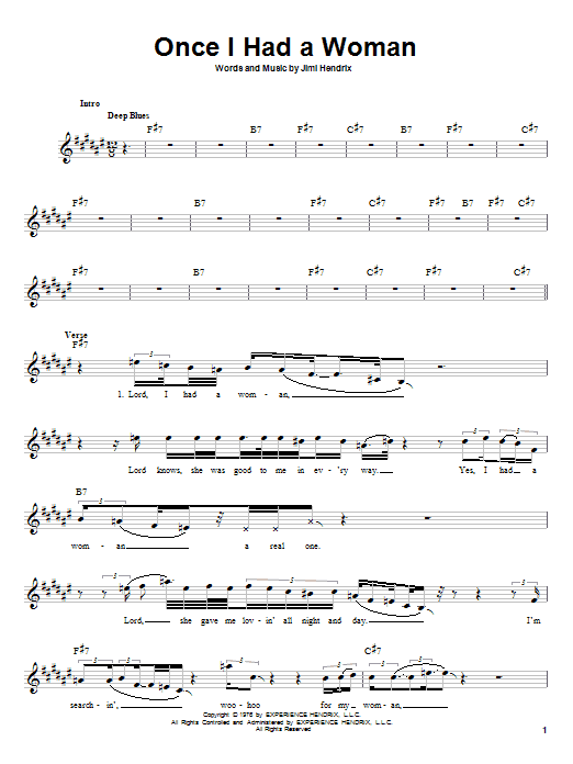 Jimi Hendrix Once I Had A Woman Sheet Music Notes & Chords for Melody Line, Lyrics & Chords - Download or Print PDF