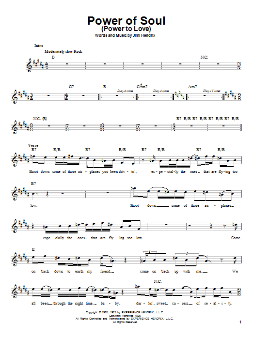 Jimi Hendrix Power Of Soul (Power To Love) Sheet Music Notes & Chords for Bass Guitar Tab - Download or Print PDF