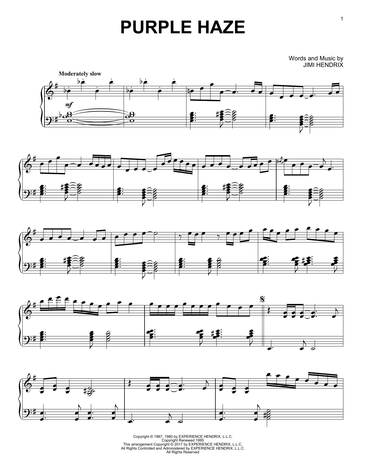 Jimi Hendrix Purple Haze [Jazz version] Sheet Music Notes & Chords for Piano Solo - Download or Print PDF